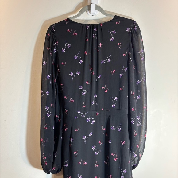 BANANA REPUBLIC Sz 8 Floral Faux Wrap Maxi Dress Ruffle Balloon Sleeve Sheer - Picture 11 of 13